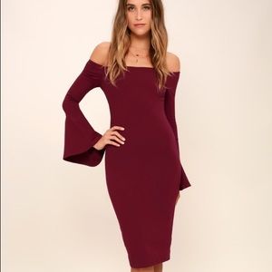Burgundy Off-The-Shoulder Midi Dress (Lulus)